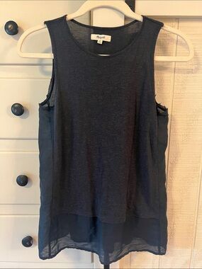 Madewell Navy Layered Chiffon-Back Sleeveless Tank